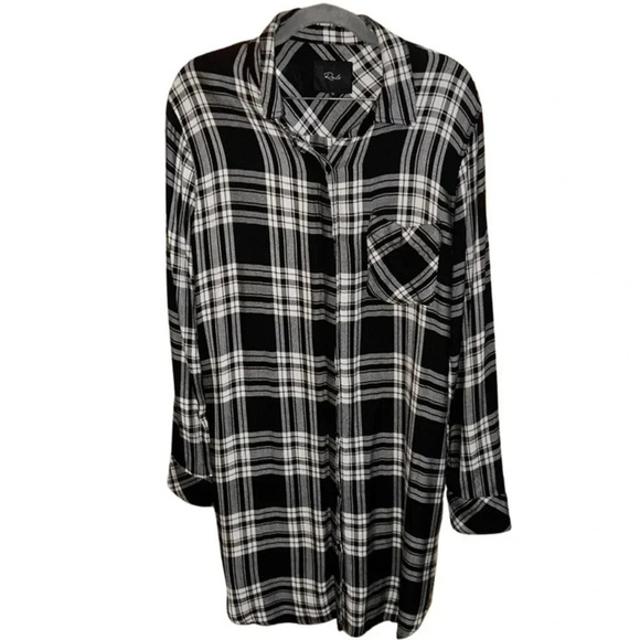 Rails Longline Plaid Black and White Flannel Shirt Size Medium - Picture 1 of 9